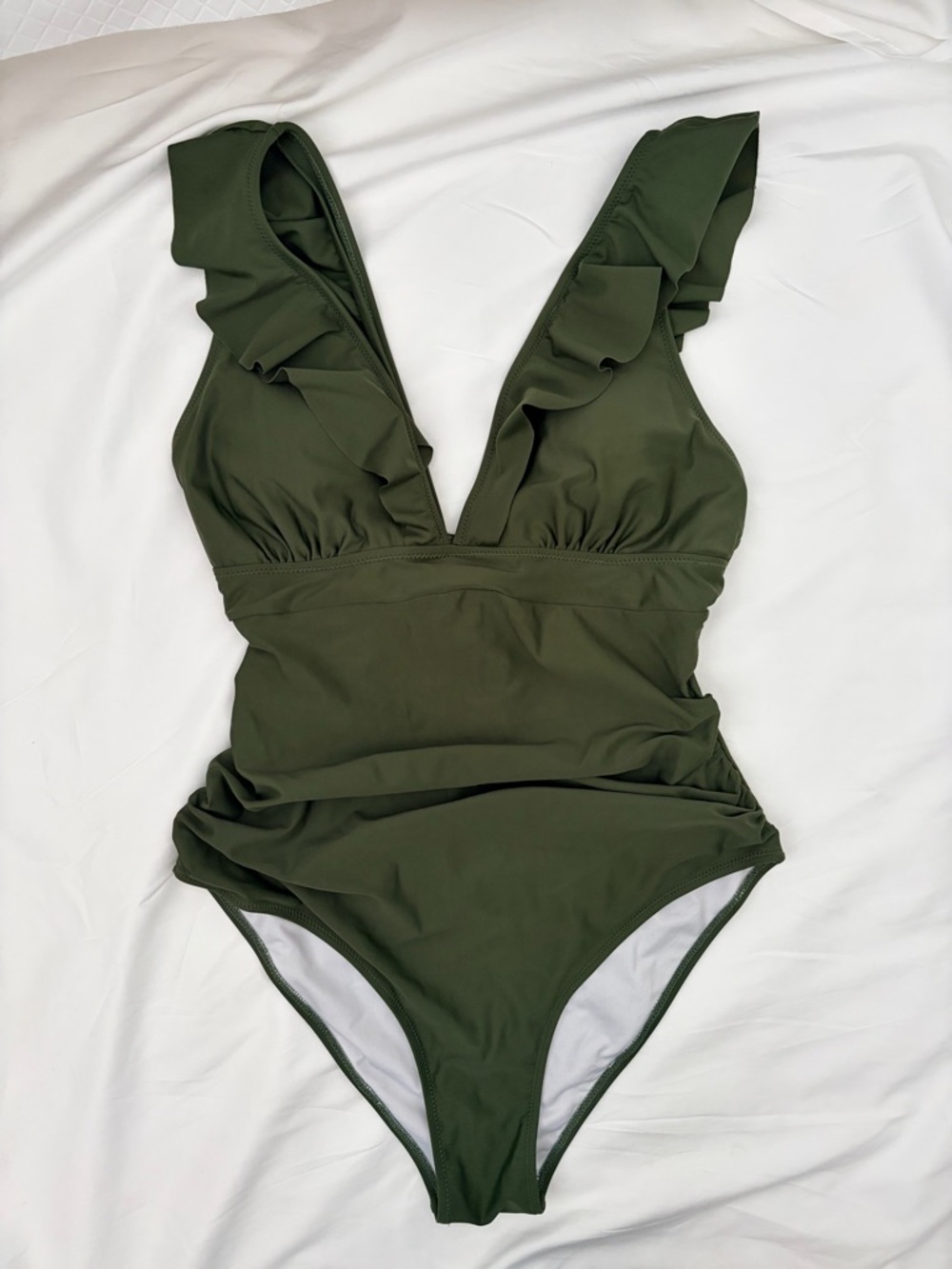 Cupshe Olive Green Ruffle-Trim One-Piece Swimsuit large